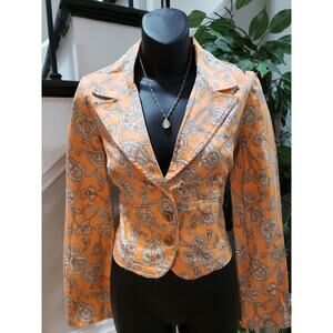 Hot Kiss Womens Coral Paisley Lined Single Breasted Three Button Blazer Size M